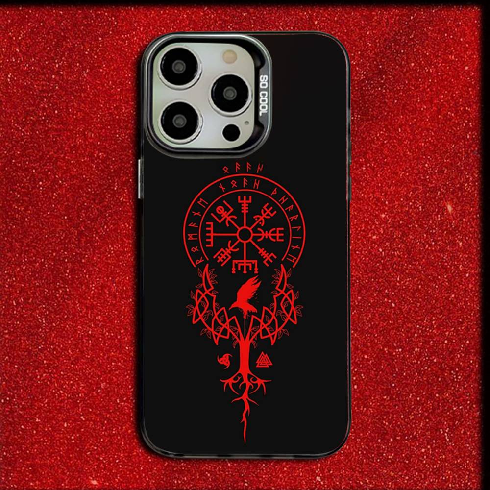 V-Viking V-Vegvisir Навигационный Компас Чехол для Телефона Для iPhone 16,15,14,13,12,11,Mini,Pro,E,SE4,MAX Конфетный Матовый Черный Чехол