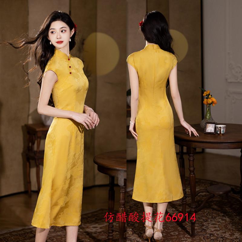 Современная мода улучшенный новый китайский длинный cheongsam с рыбьим хвостом летний новый для молодых женщин можно носить cheongsam каждый день