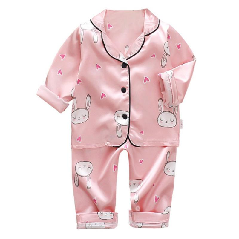 Autumn Baby Kids Girls Boys Long Sleeve Cartoon Rabbit Blouse+Pants Pajamas Sleepwear Set
