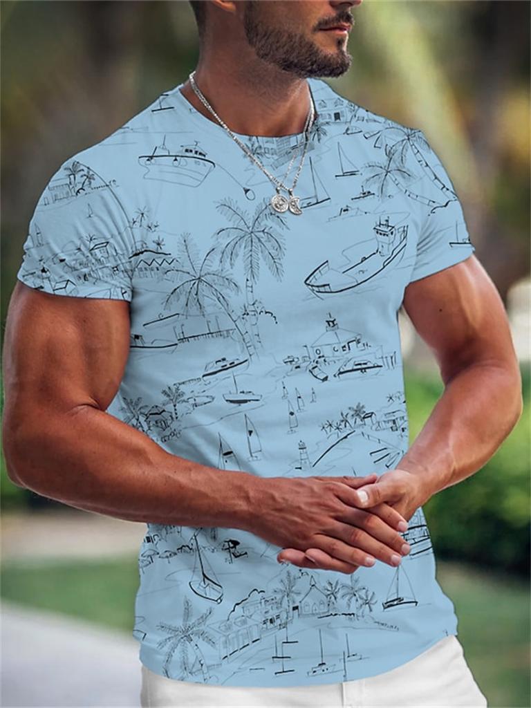 Summer Hawaiian Men's T-shirt 3d Print Tree Graphic T Shirt Fashion Short Sleeve Clothing Oversized Camiseta Streetwear Tee Tops