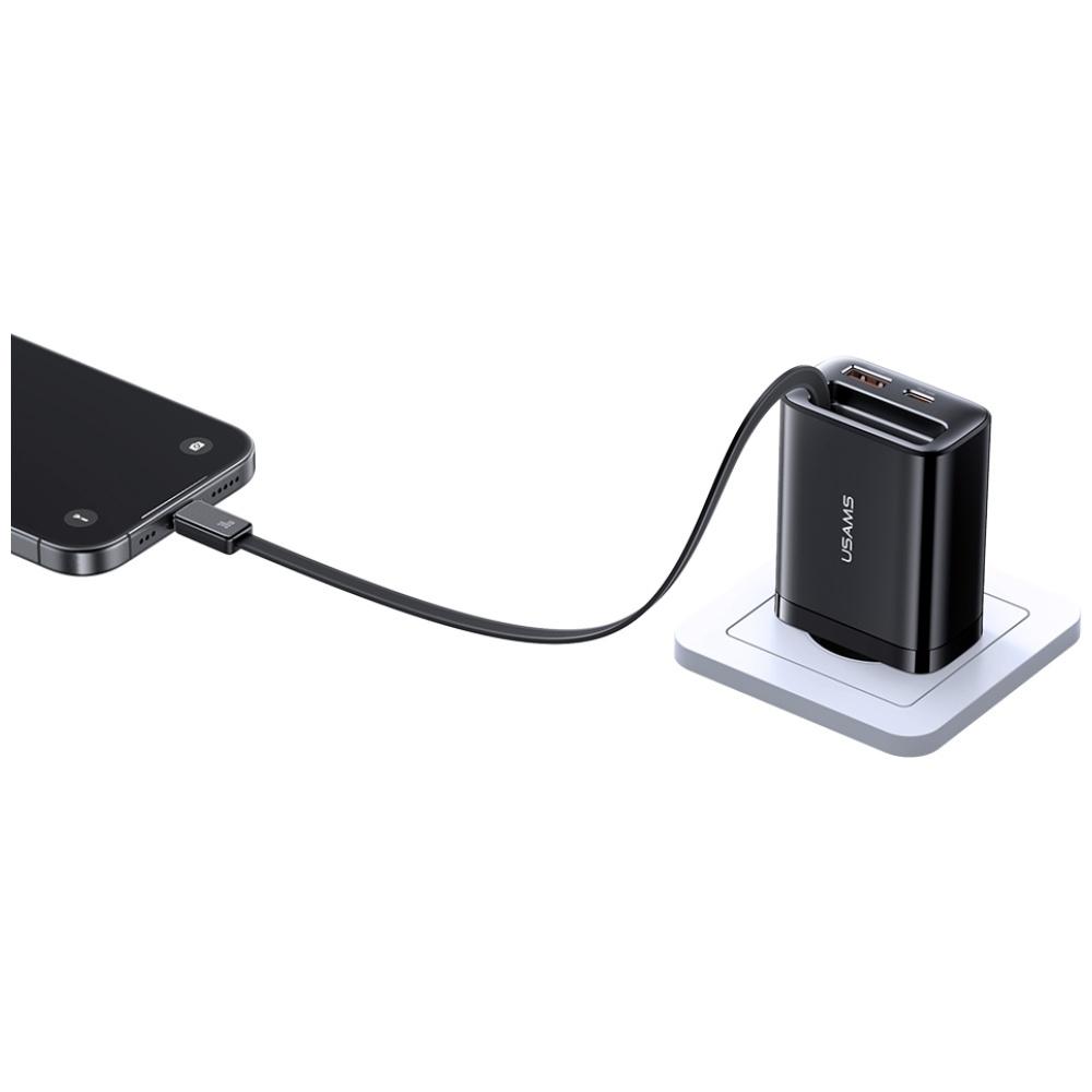 Ładowarka sieciowa USAMS Xiang Series CC296 30W 1xUSB-C 1xUSB-A + kabel USB-C czarny