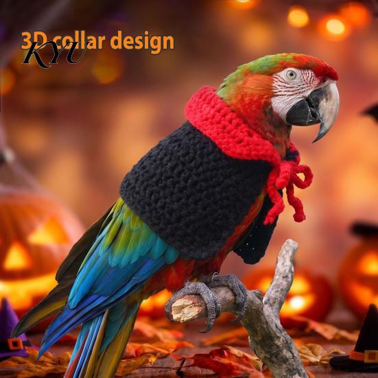 Soft Yarn Bird Cloak Halloween Parrot Vampire Cape, Knitted Cosplay Cape with Red Festive Costume Collar, Crochet for Parrots Holiday Party