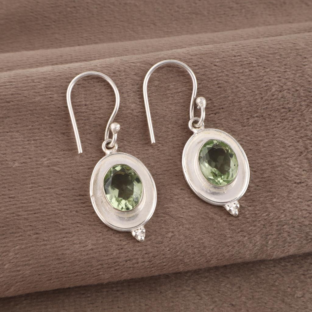 Украшения из зеленого аметиста, Серьги из стерлингового серебра 925 пробы, Подарок для женщин ручной работы, Изящные серьги с драгоценными камнями для нее