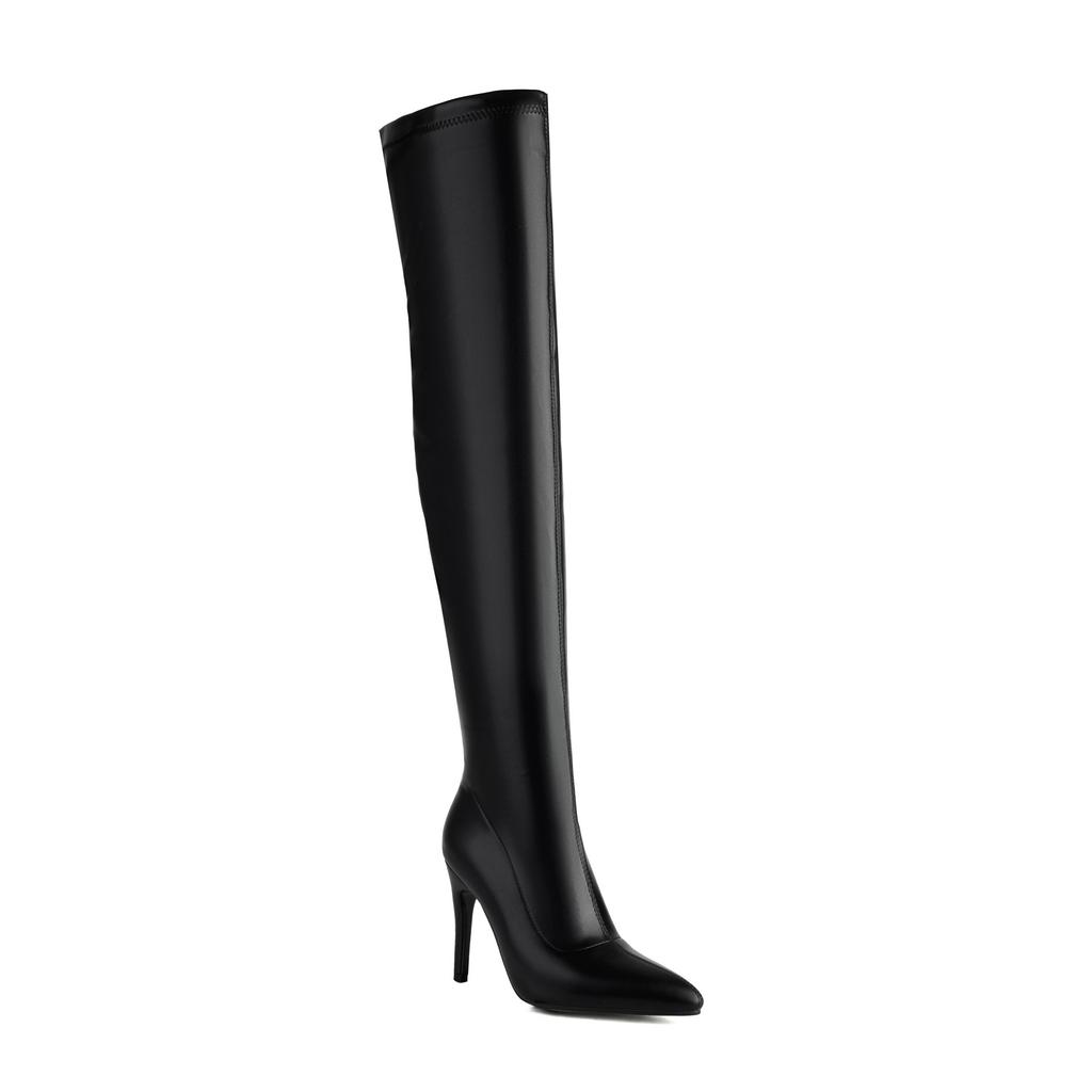 Krazing Pot PU Autumn Winter Shoes Stiletto High Heels Super Size Sexy Stovepipe Boots Pointed Toe Keep Warm Slip On Over-the-knee Boots