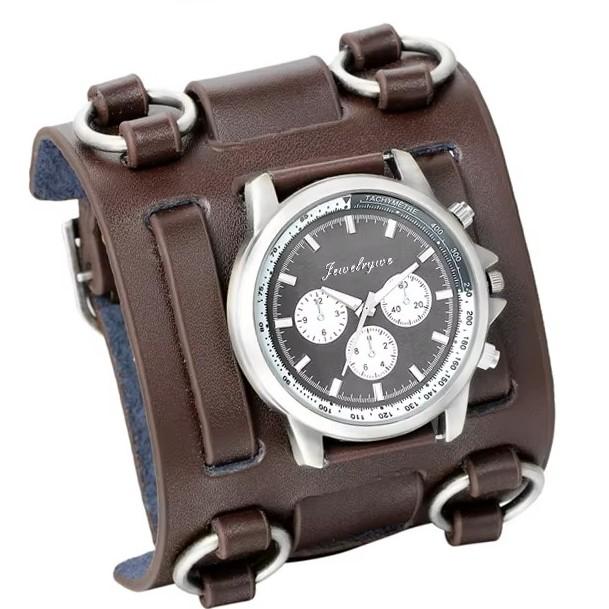 Мужские панк-рок готические винтажные ретро часы с широким ремешком, мужские часы, кожаный браслет, кварцевые, военные мужские наручные часы