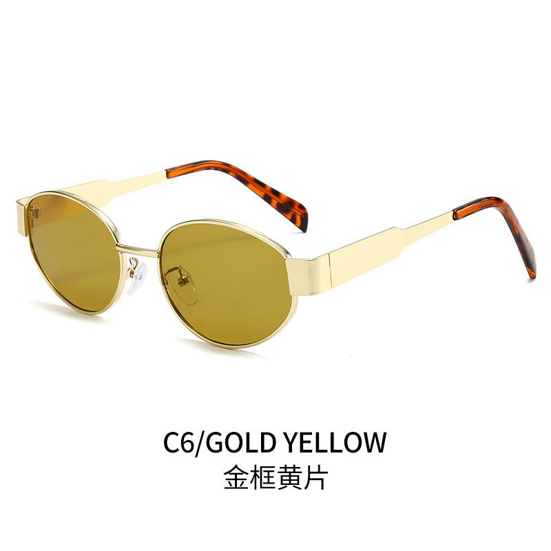 Oval sunglasses, small round lenses, metal frame, unisex