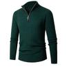 Casual Semi High Neck Zipper Long Sleeved Knitted Sweater Men's Winter Striped Jacquard Minimalist Pullover Sweater
