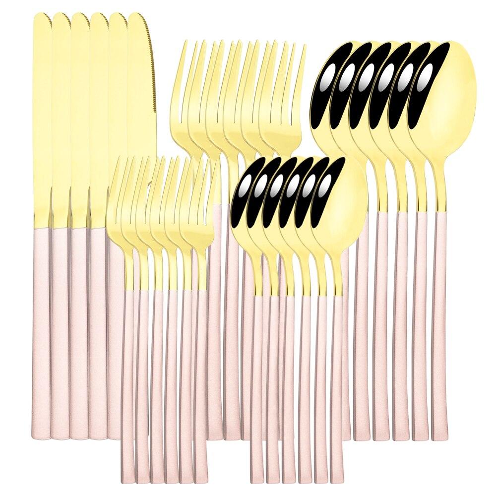 30 шт., набор столовых приборов в стиле вестерн, черное золото, набор столовых приборов из нержавеющей стали, нож, десертная вилка, ложка, набор столовых приборов, столовое серебро