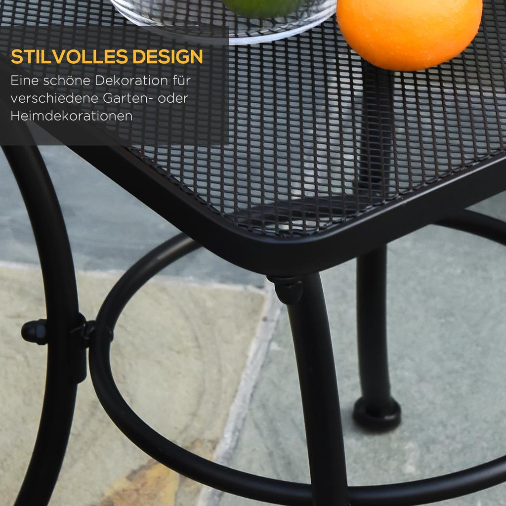 45cm Square Garden Table. Outdoor Metal Bistro Side Desk with Mesh Top. Black