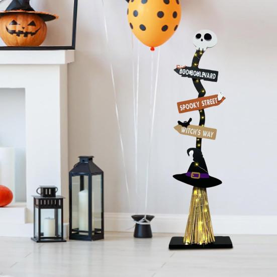 Хэллоуин Деревянная Ведьмина Метла Знак для Крыльца Жутка Хэллоуин Ведьмина Метла для Внутреннего Наружного Крыльца Двора Домашнего Декора