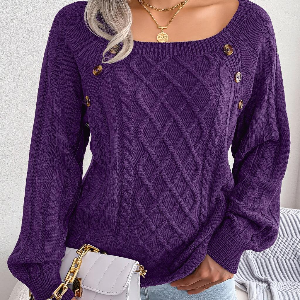 Женские повседневные квадратные воротники с пуговицами и длинными рукавами, трикотажные пуловеры и свитера для осени и зимы