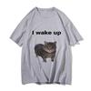 Забавные милые футболки Cat L Wake Up, классическая мужская/женская одежда, эстетическая футболка Harajuku, винтажная унисекс, уличная одежда, хлопковые футболки