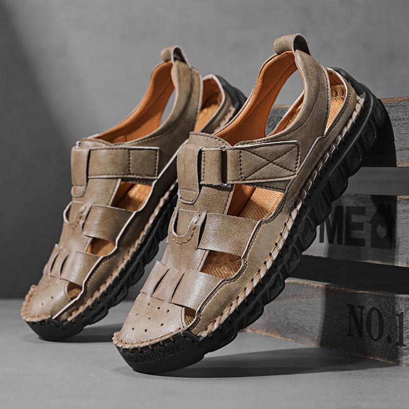 2024 Классический бренд Тренд Коричневые мужские сандалии Ручная работа Подошвы Прочные Мужские Кемпинг Пляжная обувь Противоскользящие Полые Повседневная обувь