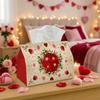 1pc Romantic Floral Rose Bouquet Tissue Box - Elegant Heart Print Durable Polyester Fabric Compatible for Home, Office, Car - Valentine'S Day Decorati