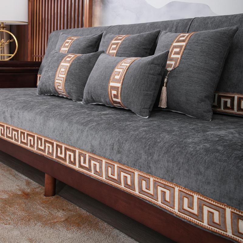 New Chinese Style Chenille Sofa Cushion Non-Slip Solid Sofa Covers for Living Room Universal for All Seasons Sofa Cover Armchair