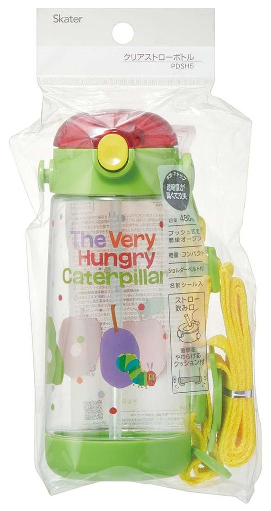 Skater Бутылка для воды с трубочкой прозрачная One Push Hungry Caterpillar 480 мл для девочек PDSH5 детская