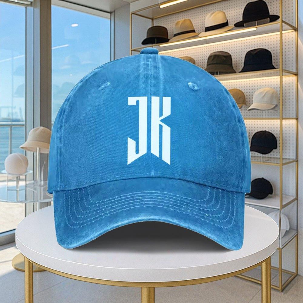 Men Women JK Letter Retro Baseball Cap Adjustable Buckle Strap Lightweight Hat with Iconic JK Curved Brim for Outdoor Spo