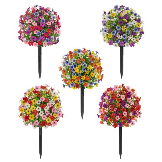 Искусственный фиолетовый топиарный шар, устойчивый к ультрафиолетовому излучению, фиолетовые цветы, искусственные вечнозеленые растения, цветы, кисть с шипом для земли для наружного внутреннего садового декора