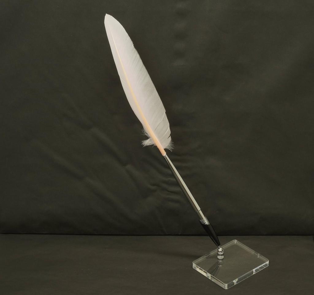 Набор из 2 штук Ручка из гусиного пера, обработанного по японской технологии, с латунным диском Прозрачная акриловая подставка для ручки с черным держателем для ручки Розовое перо + Q-S5P2WG-2-P