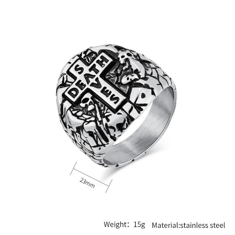 Men's Vintage Cross Titanium Steel Ring Bully Niche Design Stone Pattern Skull Jewellery Gold Rapper Wear Finger Ring