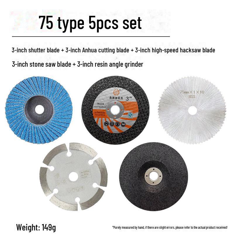 3" Mini Angle Grinder 8-Piece Set: 75x1.2x10mm Brazing Cutting & Grinding Blades