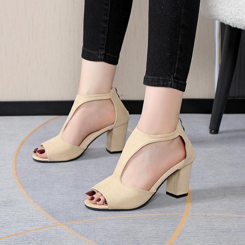 Летние новые женские босоножки с рыбьим ртом, молния сзади, сексуальные, однотонные, удобные, на высоком каблуке, одинарные, размер 35-44