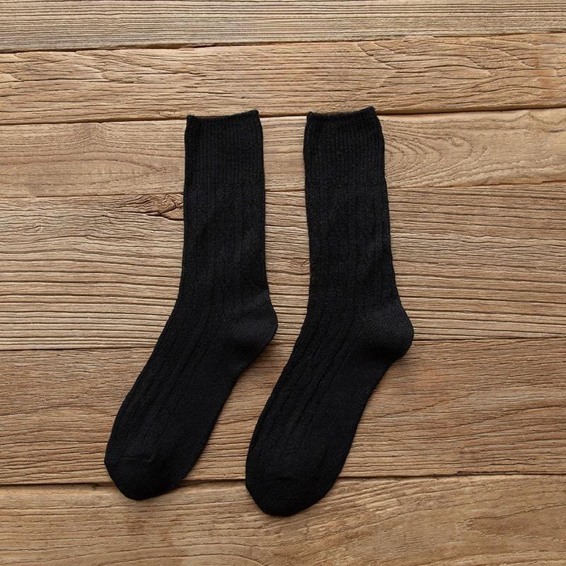 Women's Winter Thickened Warm Wool Socks, Solid-color Pile Socks, Double-needle Women's Socks, High-top Cotton Socks