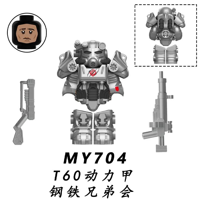 BoS Game T60 Power Armor Army Officers Soldiers Figure Machine Gun Model Building Blocks Kids Toys Gifts Boys Girls Juguetes