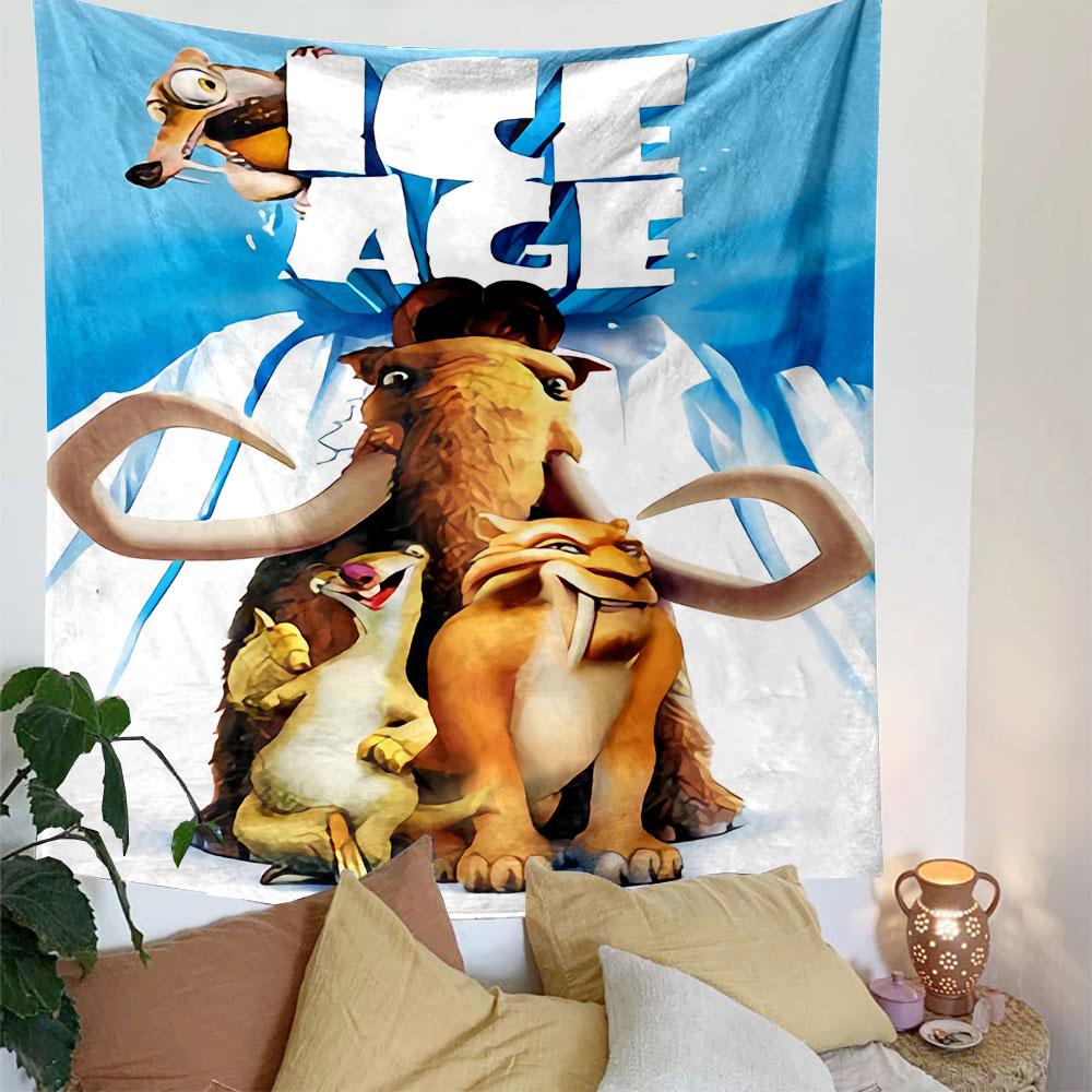 Ice Age Movie Tapestry Wall Hanging, Sid Sloth Cartoon Art, Fun Family Wall Decor for Kids Bedroom Playroom