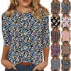 Women's Fashion Casual Three-quarter Sleeve Vintage Floral Print Round Neck Top