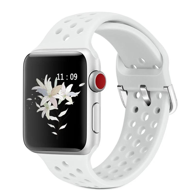 Силиконовый ремешок для Apple Watch Band 45мм 44мм 41мм 42мм 46мм Ultra 2 49мм Спортивный дышащий ремень iWatch 10 9 8 7 6 5 4 SE Correa