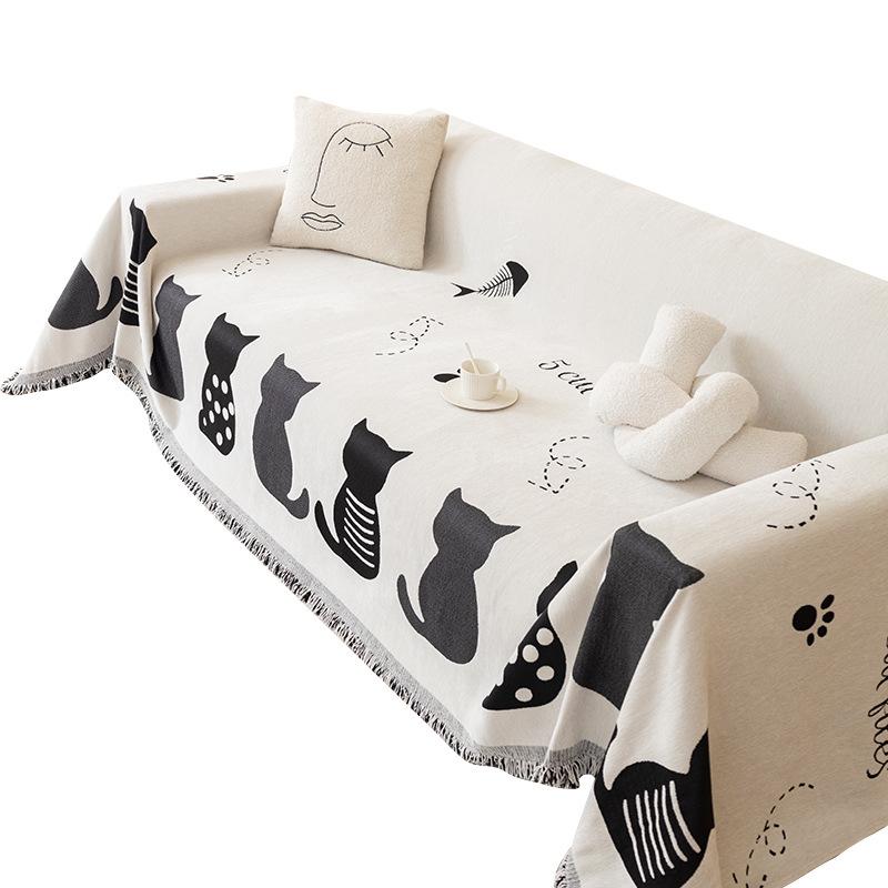 Chenille Cat Sofa Towel Autumn and Winter Thickened Chenille Sofa Cushion Cover Cloth Cartoon Creative Non-Slip Sofa Cover