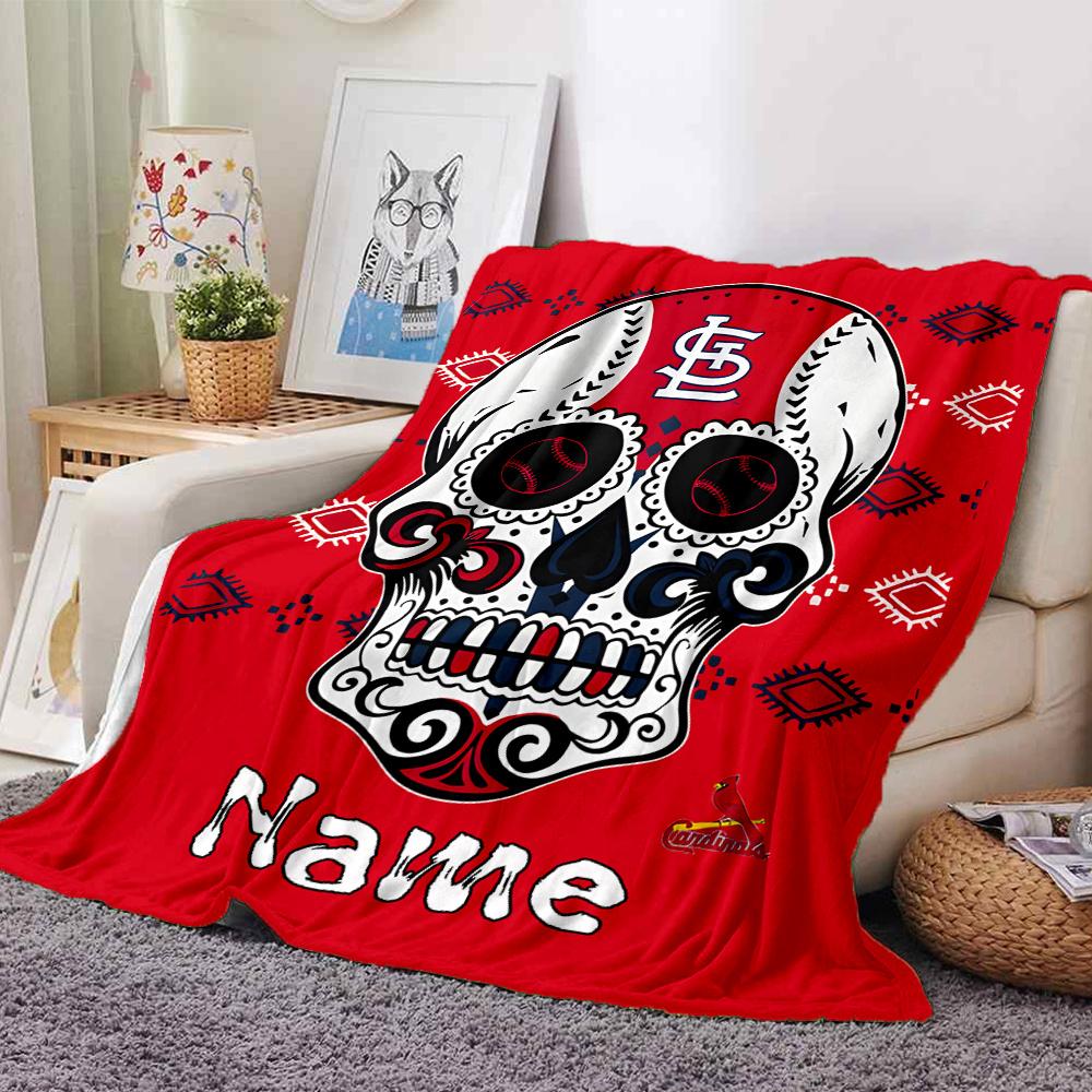 Sugar Skull Baseball Team Logo Four Seasons Blanket Customized With Your Name Lightweight And Warm Perfect Gift For Home Office Camping Sofa Travel