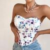 Women Bare Shoulder Y2K Crop Tops Printed Sleeveless Vest Woman Sexy Backless Slim Strapless Tank Tops Femme Fishbone Corset