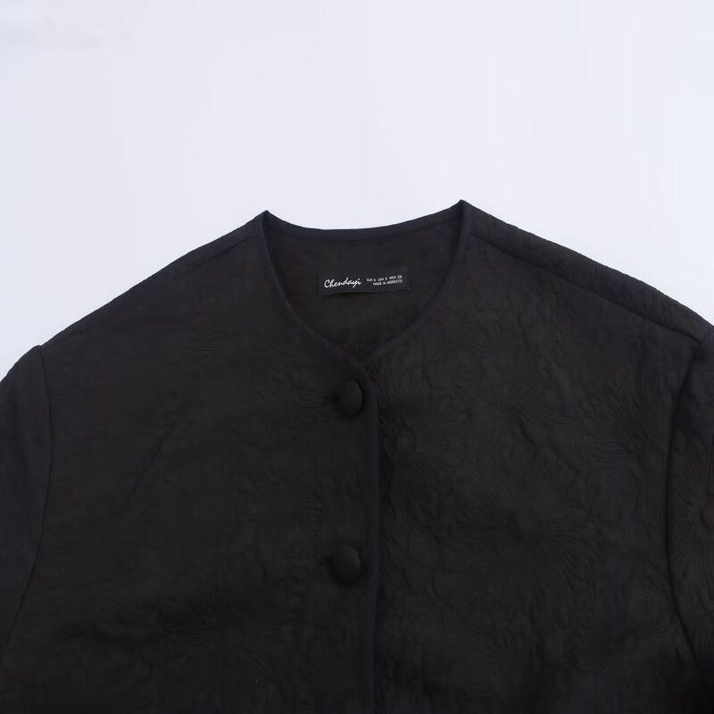 Fashion Style 2024 Autumn New Women's Brocade Round Neck Long Sleeves Casual Short Suit Outwear 1165233