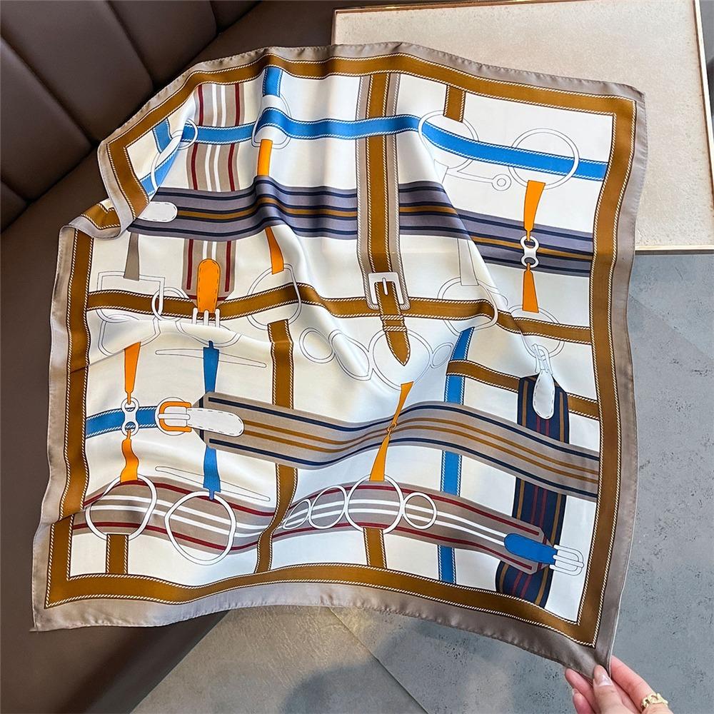 Elegant Yellow Neck Scarf Lemon Print Shawl Breathable Square Silk Scarf for Women