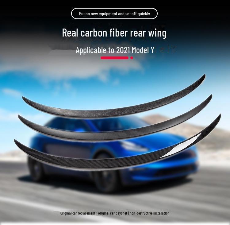 Tesla Model Y Real Carbon Fiber Spoiler - Dry Carbon Modified Tail Wing
