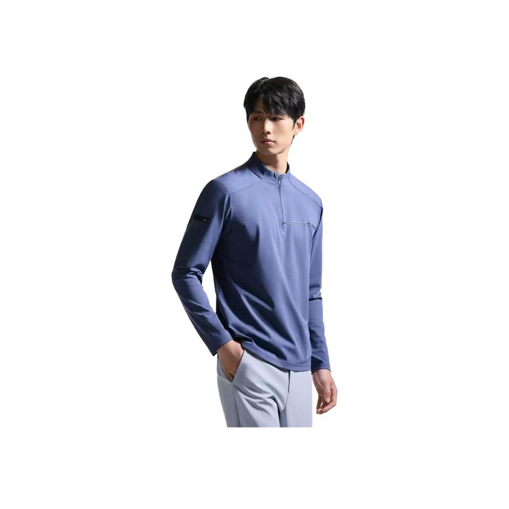 Anta Plain Stand Collar Long Sleeve T-Shirt Men Tops Muse-Blue 952437401-2