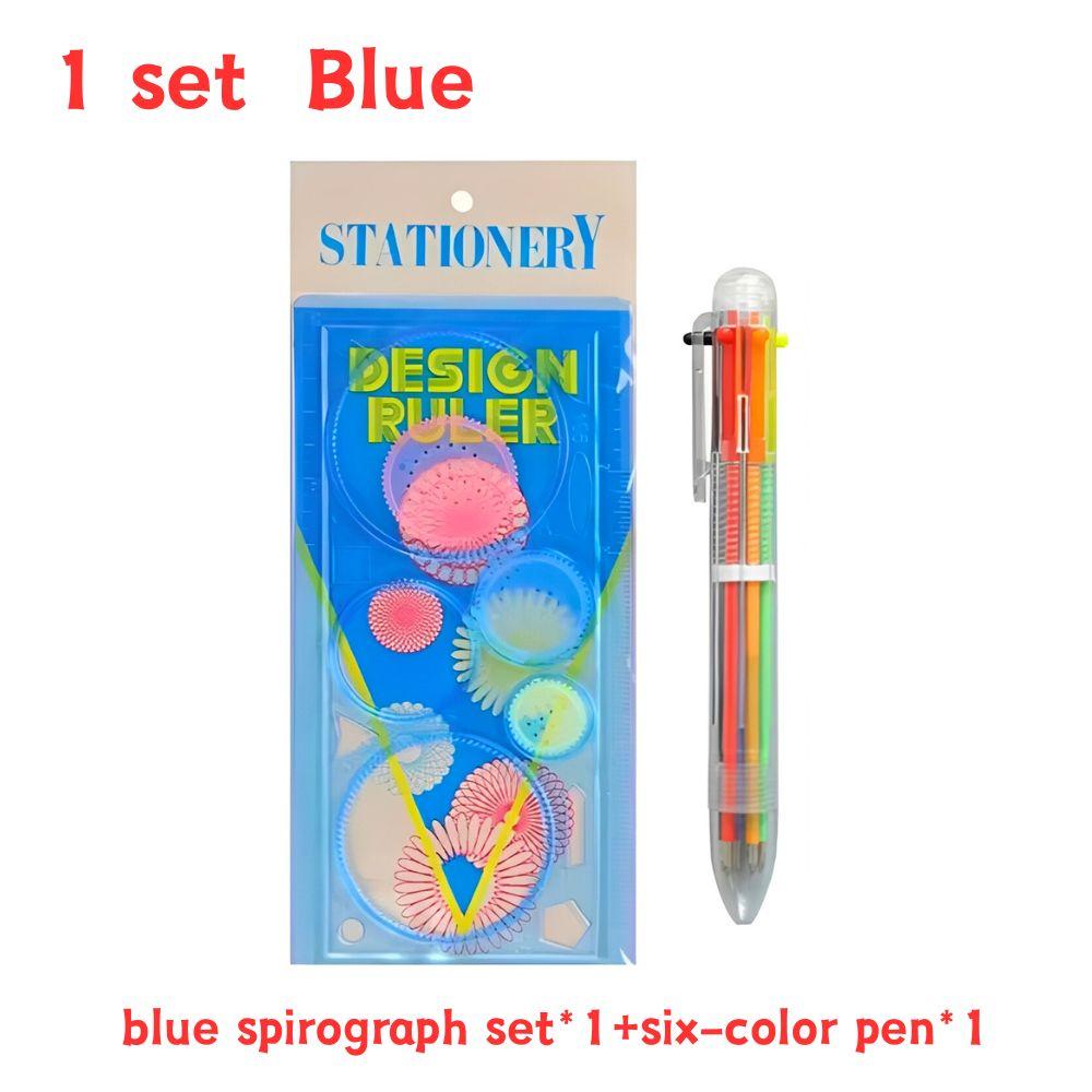 1 Set Plastic Spirograph Drawing Kit Include 1 Set Spirograph & 1pcs Six-color Ballpoint Pen Colorful Doodle Gift YMY