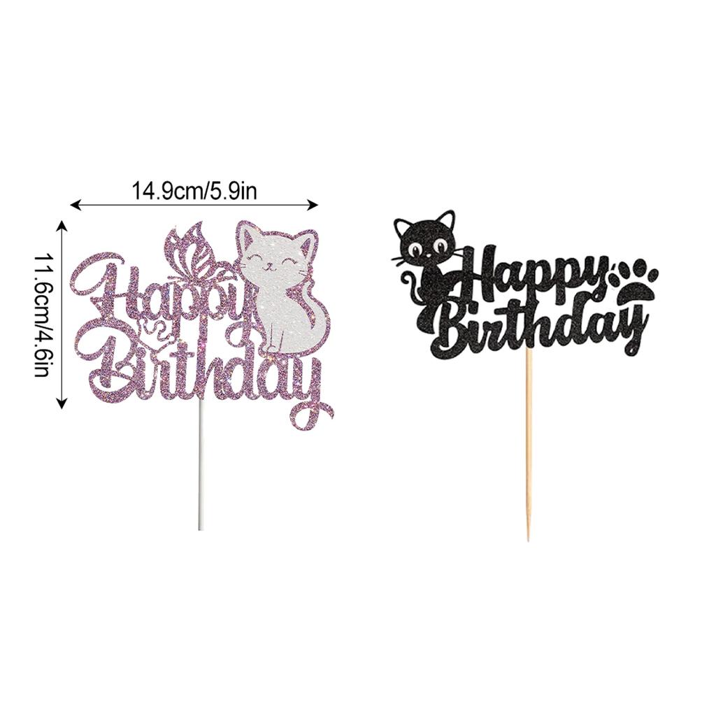 Украшение для торта «С днем рождения» в виде кота для тематической витрины для торта, декор для вечеринки, витрины для кексов, легкое оформление