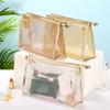 New Gold Square Clear Waterproof Storage Bag Travel Portable Zipper Cosmetic Pouch Makeup Bag Toiletries Organizer Wash Bag