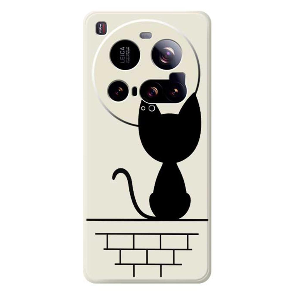 For Xiaomi 15 Ultra Case Black Cat on the Wall Pattern Printing Straight Edge TPU Phone Back Cover