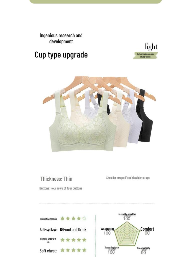 Seamless Wire-Free Push-Up Bra for Large Bust with Side Support