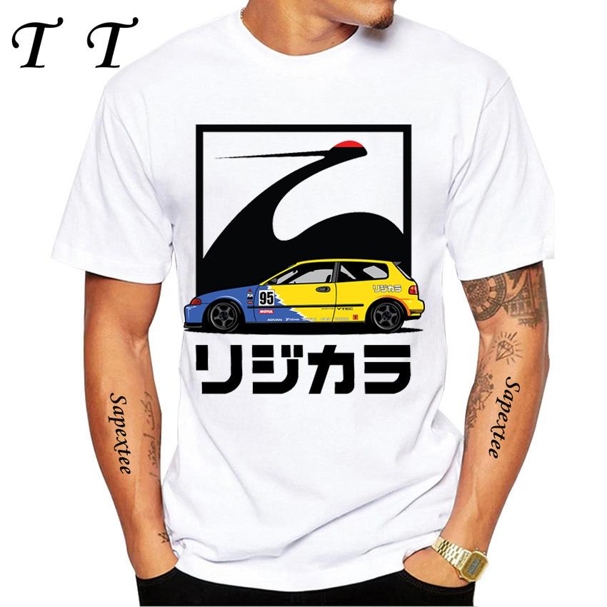 Kanjo Racer Civic Classic Футболка Новая Летняя Мужская с Коротким Рукавом Ретро Король Дрифта Автомобильные Футболки Мальчик Повседневные Белые Футболки