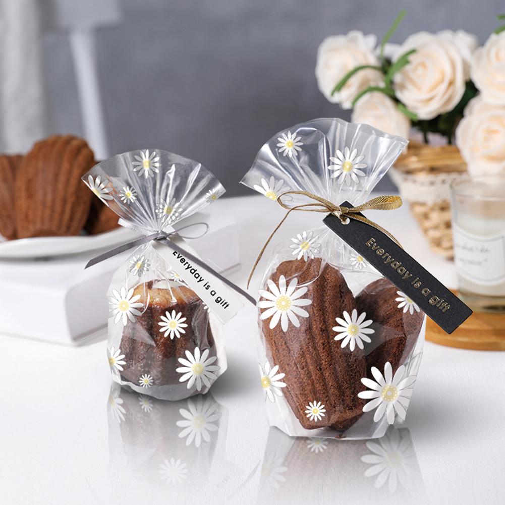 100 шт., прозрачные упаковочные пакеты с изображением ромашки, сумка для хранения хлеба, печенья, закусок, рождественское яблоко, шоколад, конфеты, вечерние подарочная сумка