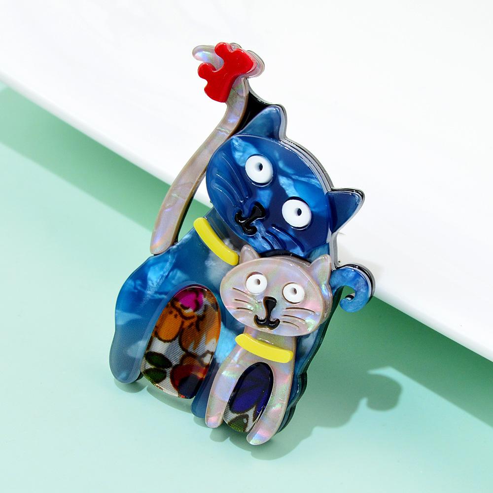Blucome Acetic Acid Plate Acrylic Brooch Cute Cartoon Two Cats Brooch for Woman Man Suit Bag Hijab Pins Gifts