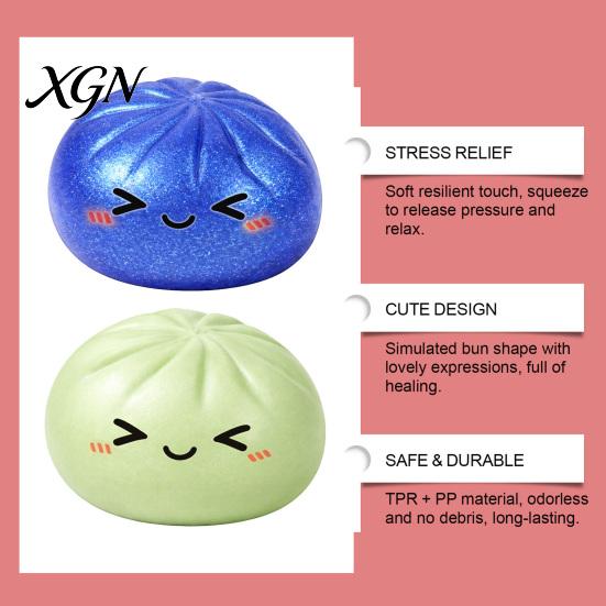 Soft Tactile Toy Bun Squeeze Non-Sticky Slow Rebound Stress Relief Fidget Simulated Fold Cute Shape Portable Decompression Gadget for Kids Adults