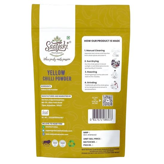 Saatyaki Naturals Organic Himalayan Yellow Chilli Powder - 800gm | Pure, Freshly Grounded Spice for Cooking, Non-GMO, Gluten-Free