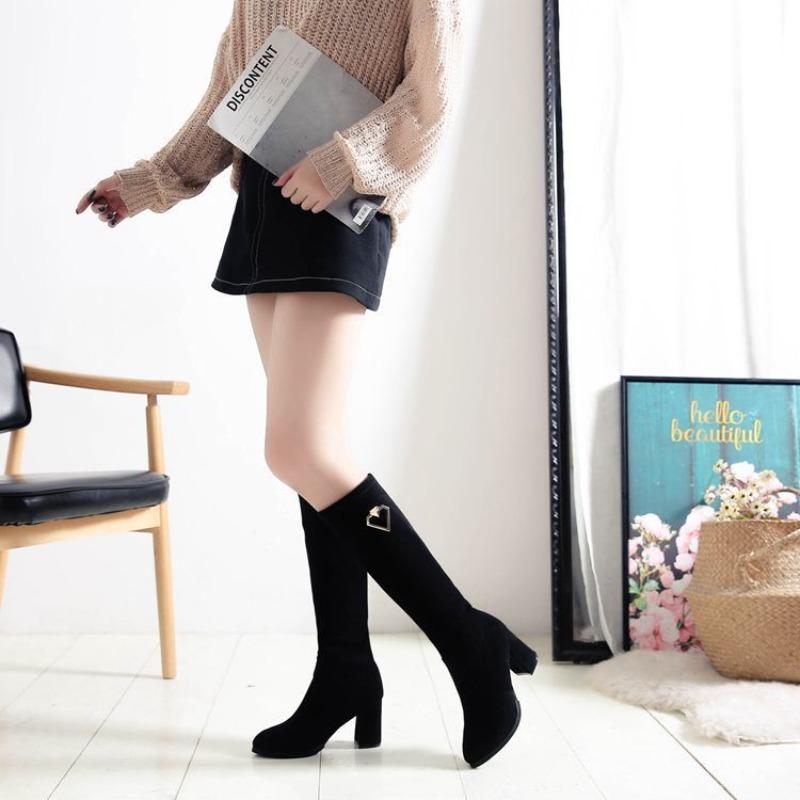 Туфли женские черные на высоком каблуке эластичная обувь зимние женские сапоги выше колена длинные элегантные каблуки горячие со стильным готическим стилем