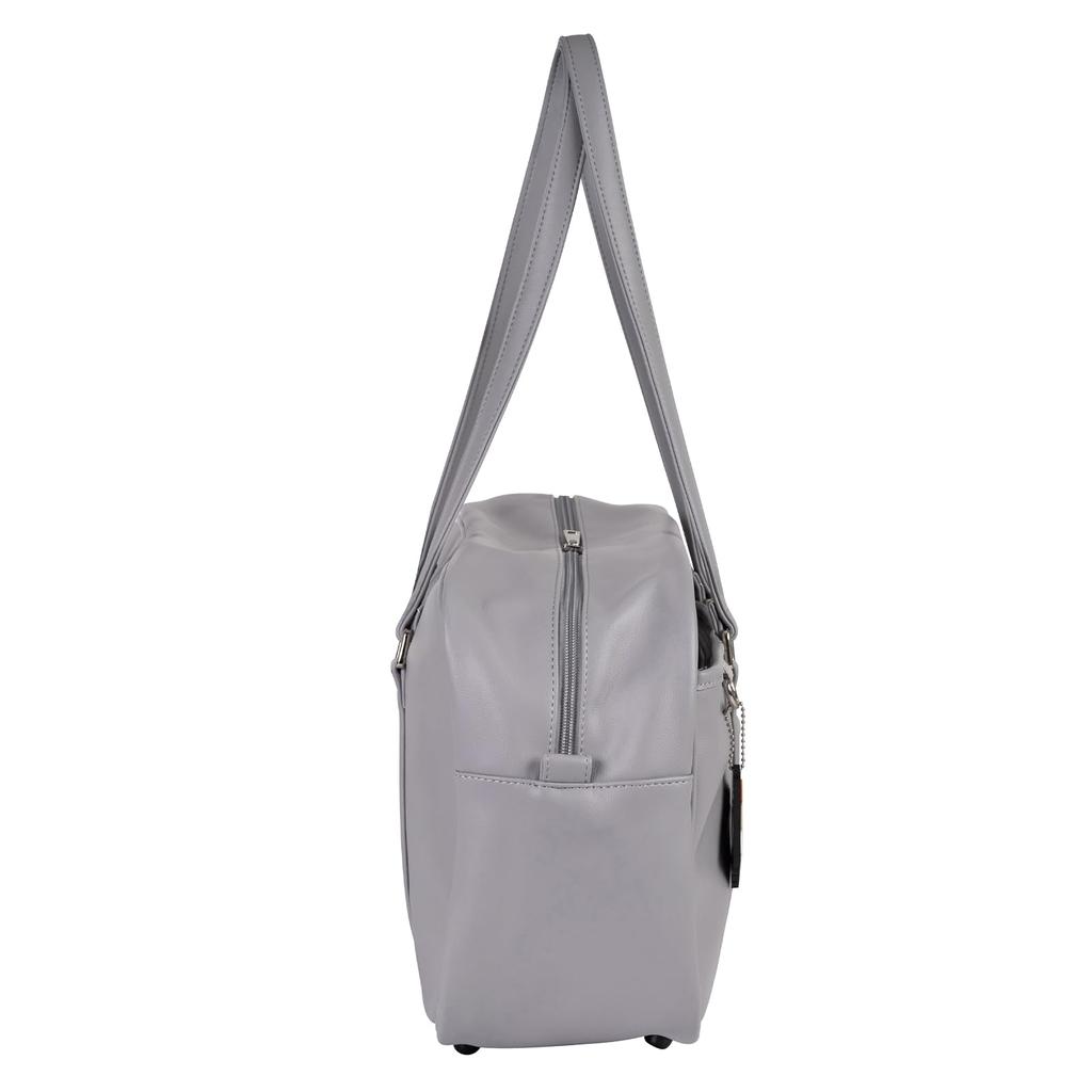HeM School Bag Bestie High School Commuting Boston Faux Large with Charm x Beige [HEM] - Girls' Bag, Leather, Capacity, Lightweight, Unisex, Cute gray